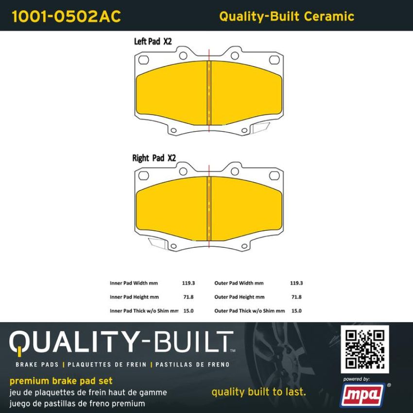 MPA 1001-0502AC Quality-Built Premium Ceramic Brake Pads w/ Hardware