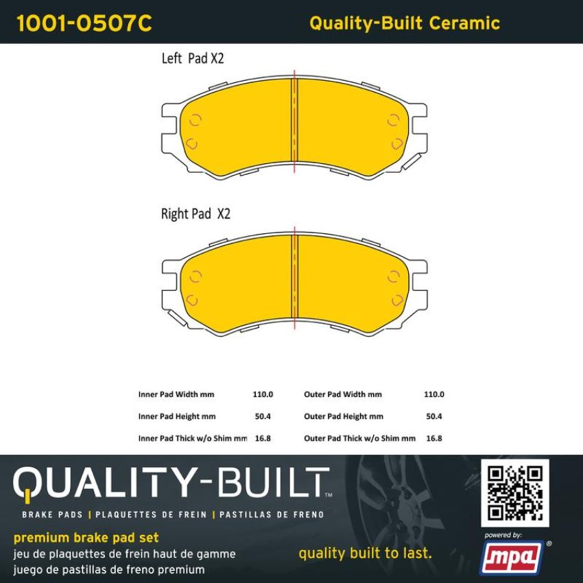 MPA 1001-0507C Quality-Built Premium Ceramic Brake Pads w/ Hardware