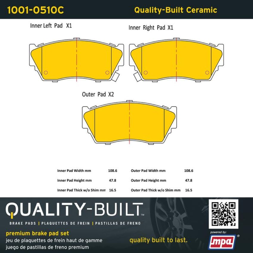 MPA 1001-0510C Quality-Built Premium Ceramic Brake Pads w/ Hardware