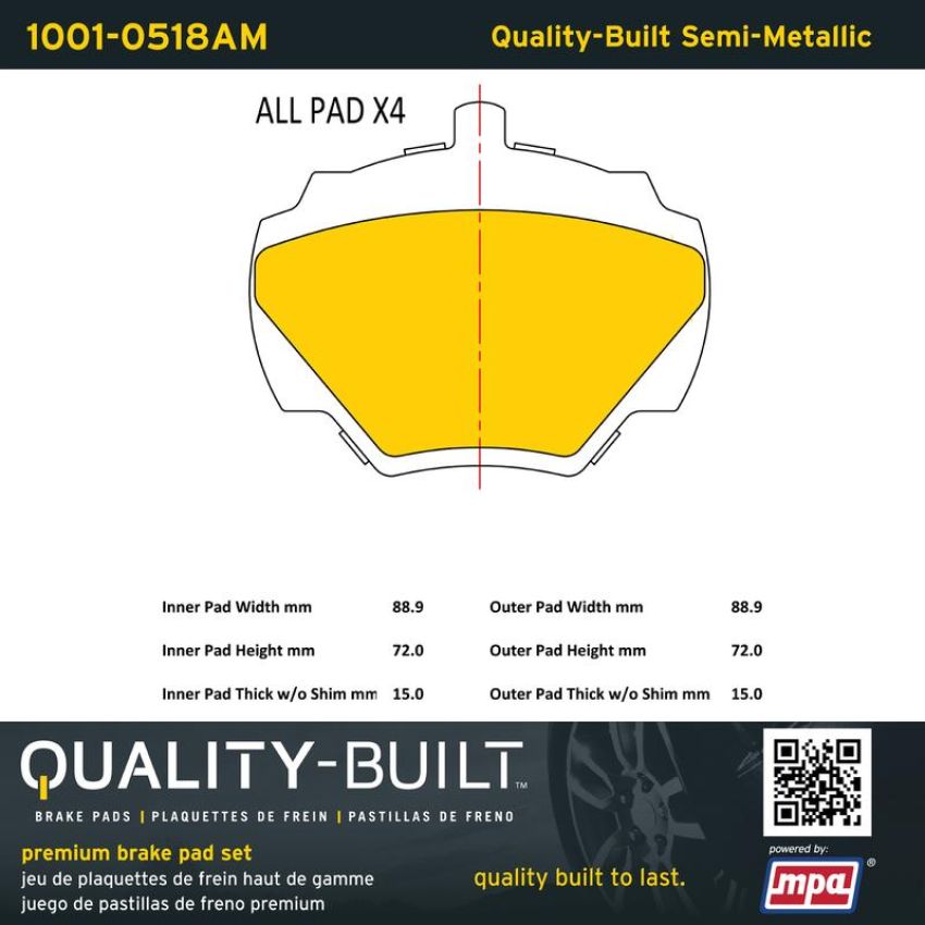 MPA 1001-0518AM Quality-Built Premium Semi-Metallic Brake Pads