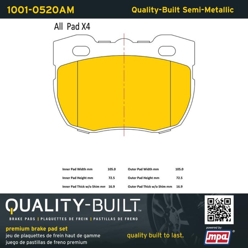 MPA 1001-0520AM Quality-Built Premium Semi-Metallic Brake Pads
