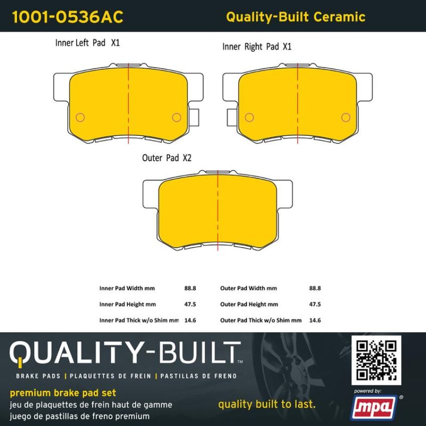 MPA 1001-0536AC Quality-Built Premium Ceramic Brake Pads w/ Hardware