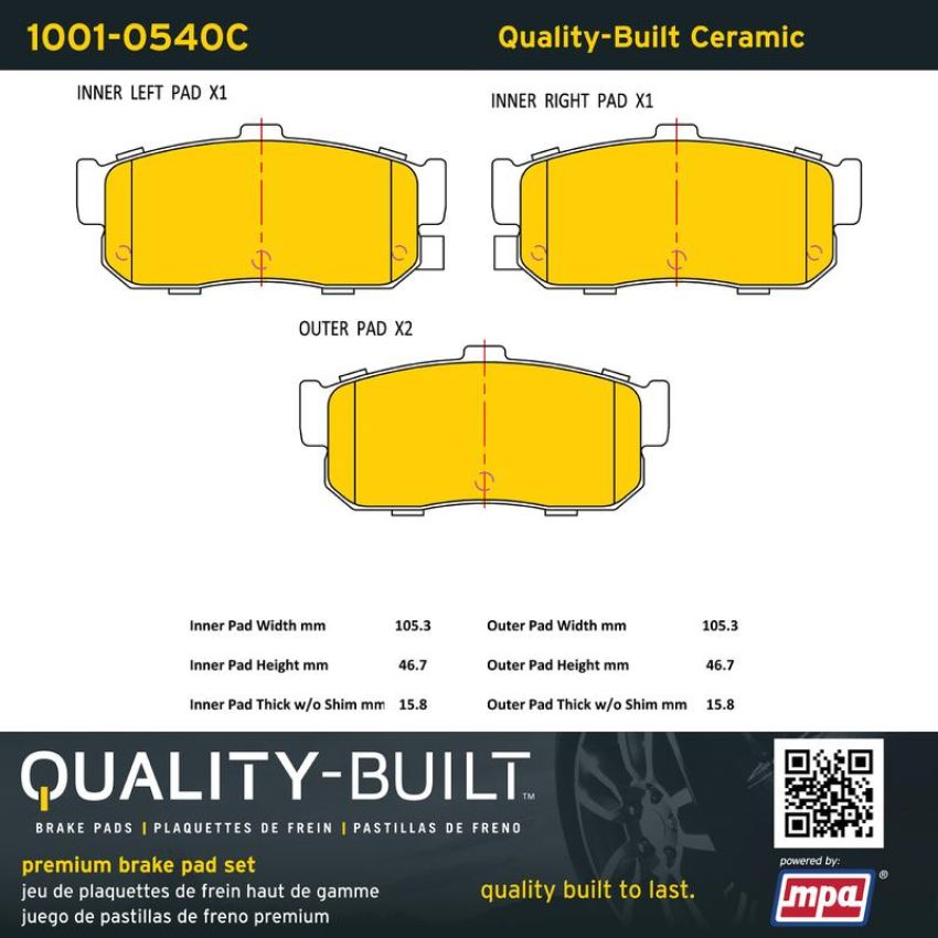 MPA 1001-0540C Quality-Built Premium Ceramic Brake Pads w/ Hardware