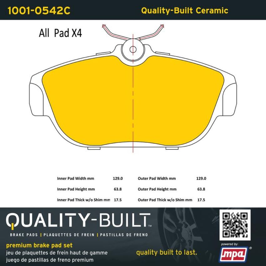 MPA 1001-0542C Quality-Built Premium Ceramic Brake Pads w/ Hardware