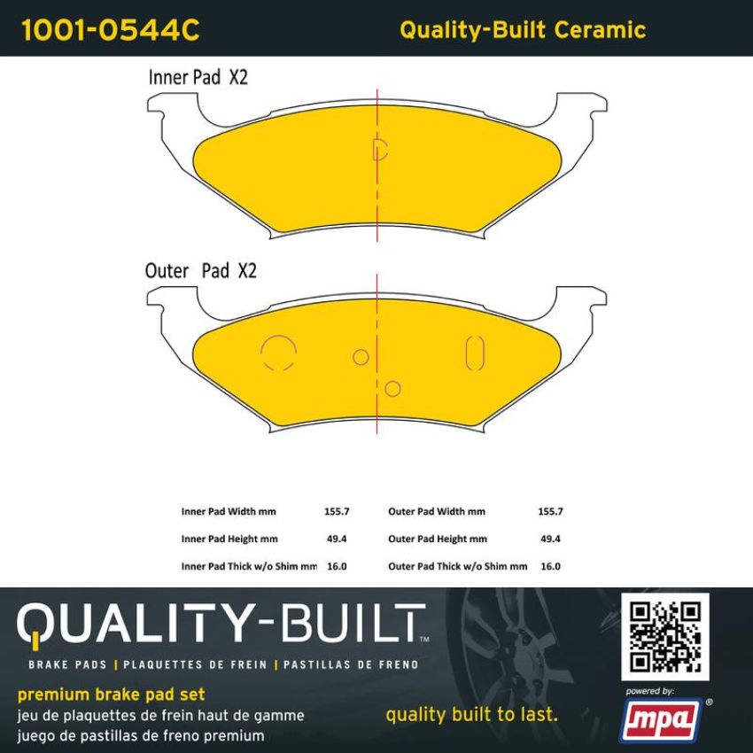 MPA 1001-0544C Quality-Built Premium Ceramic Brake Pads w/ Hardware