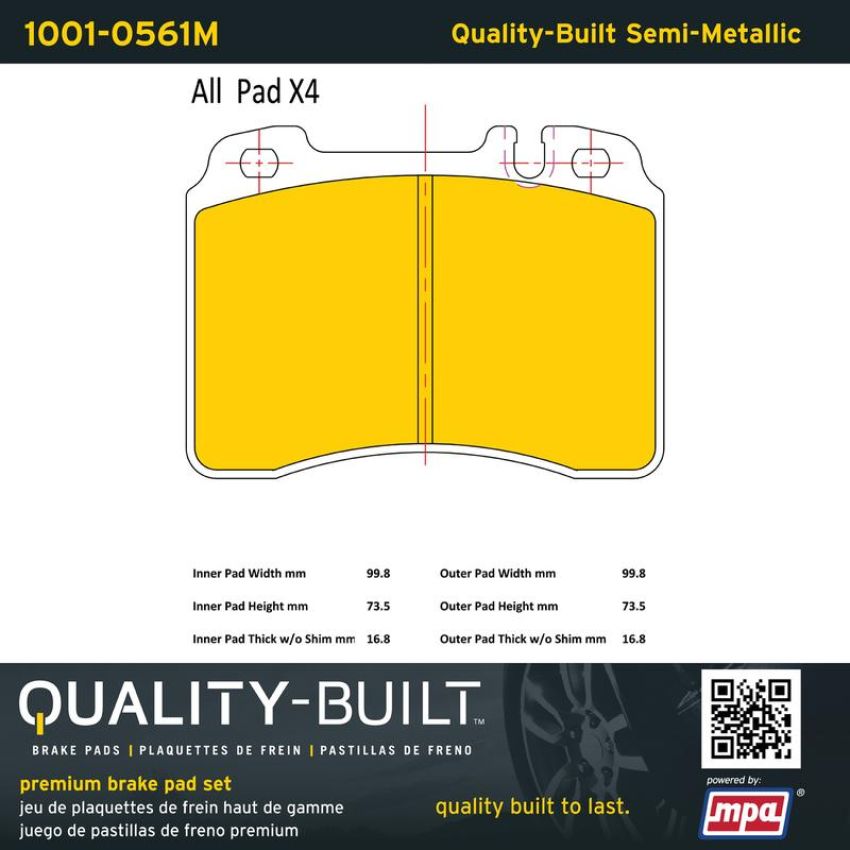 MPA 1001-0561M Quality-Built Premium Semi-Metallic Brake Pads