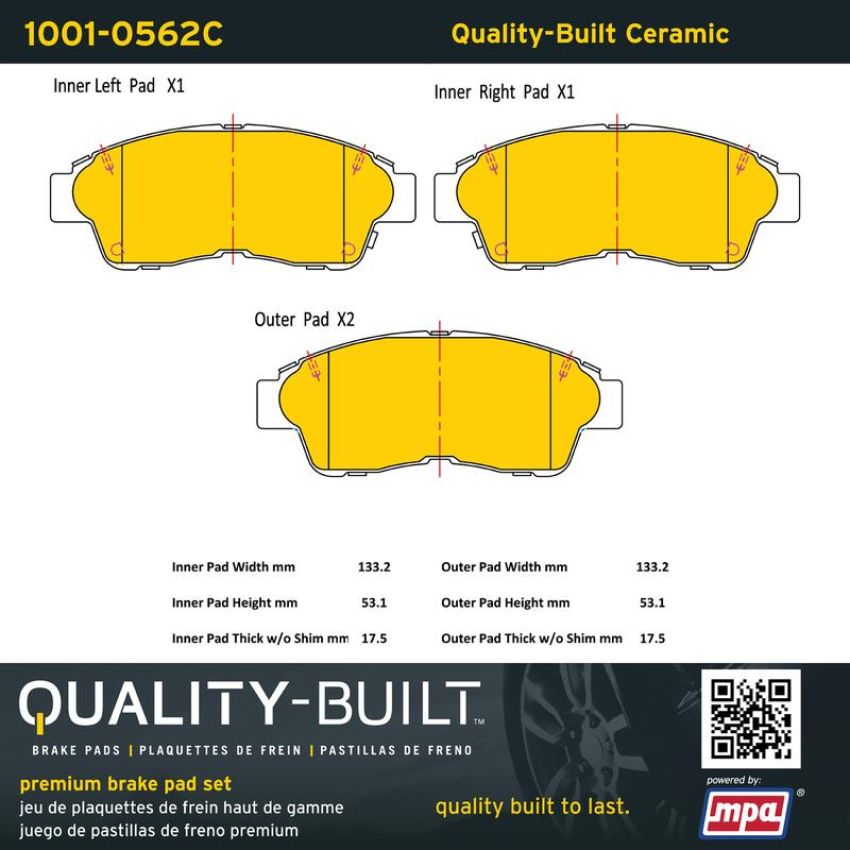 MPA 1001-0562C Quality-Built Premium Ceramic Brake Pads w/ Hardware
