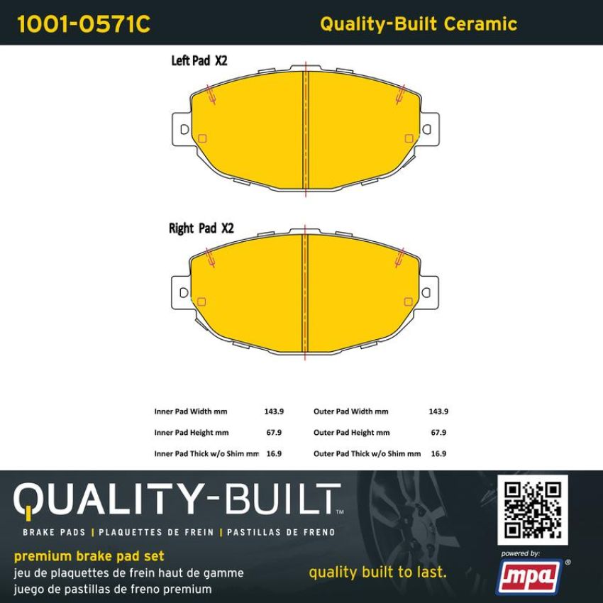 MPA 1001-0571C Quality-Built Premium Ceramic Brake Pads w/ Hardware