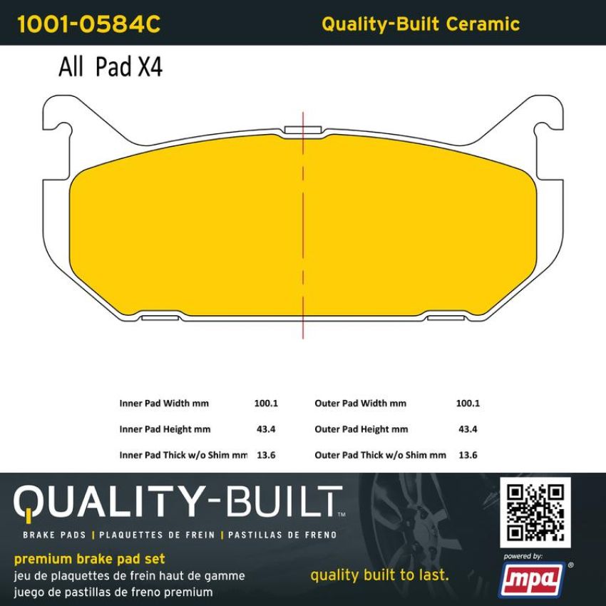 MPA 1001-0584C Quality-Built Premium Ceramic Brake Pads w/ Hardware