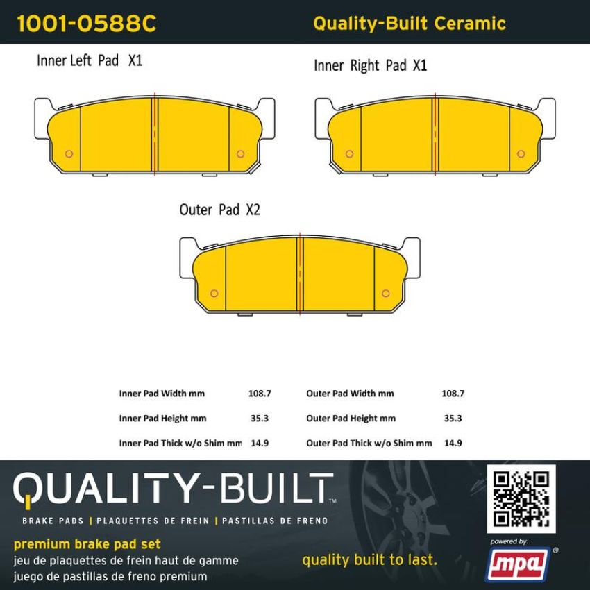 MPA 1001-0588C Quality-Built Premium Ceramic Brake Pads w/ Hardware