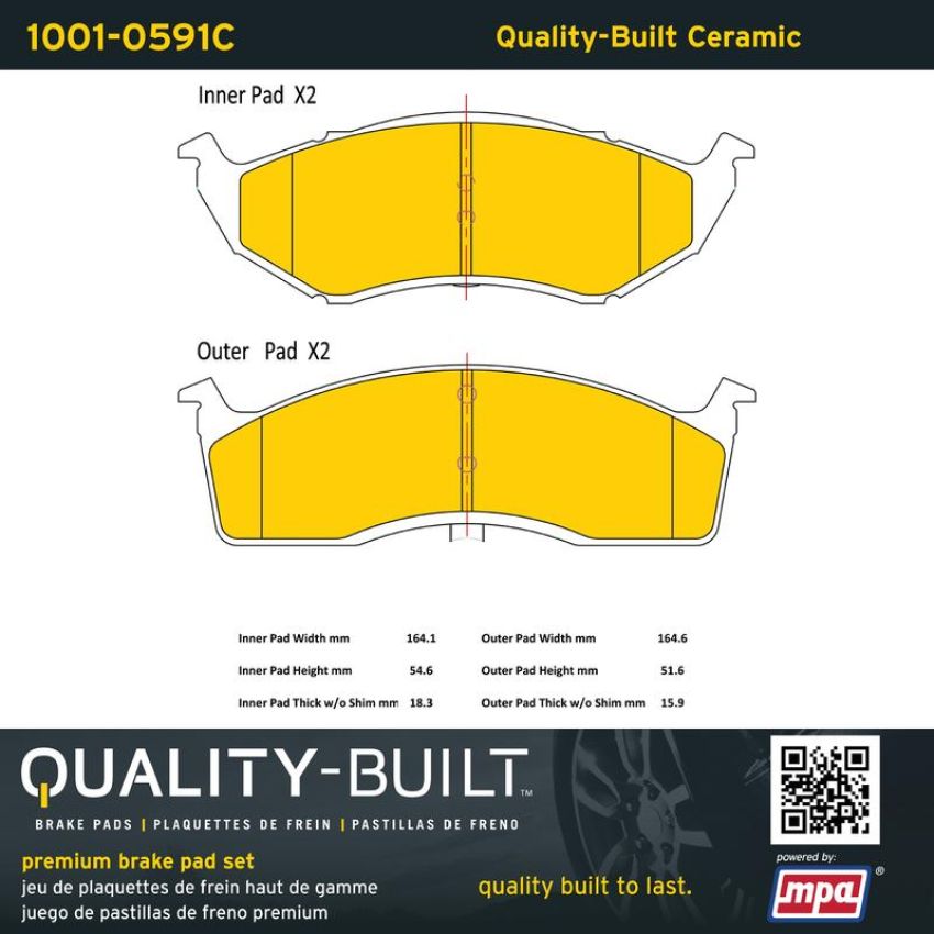 MPA 1001-0591C Quality-Built Premium Ceramic Brake Pads w/ Hardware