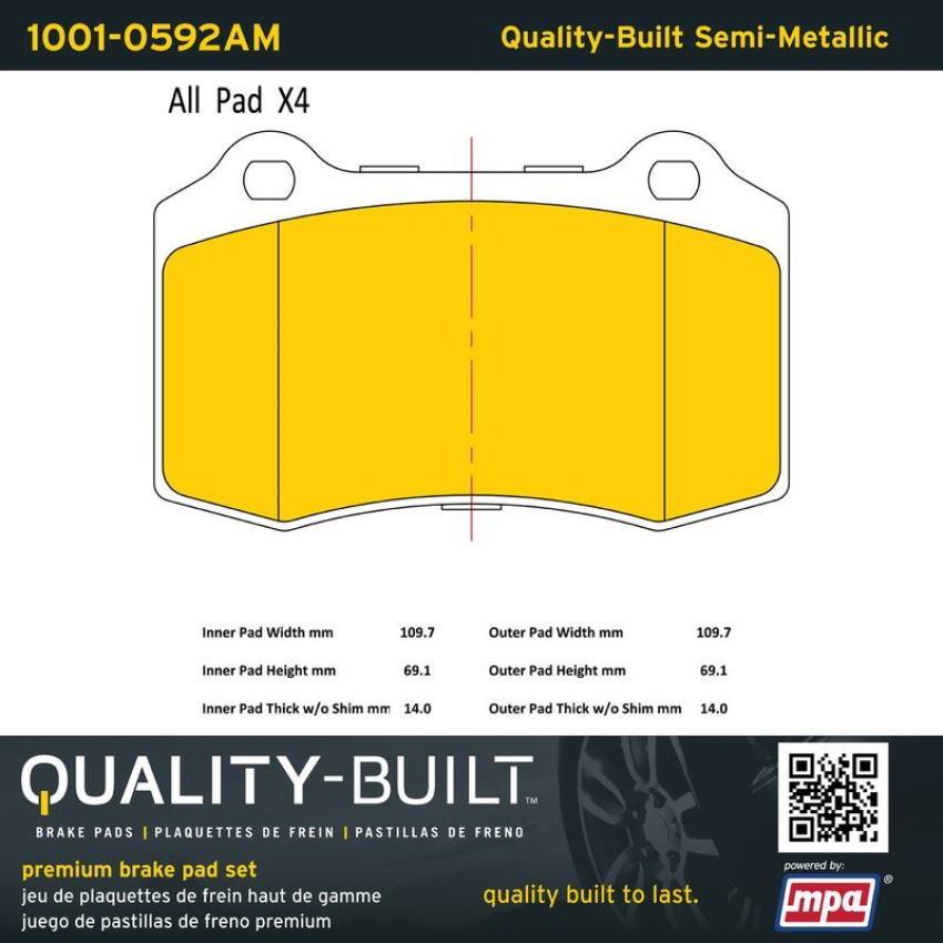 MPA 1001-0592AM Quality-Built Premium Semi-Metallic Brake Pads