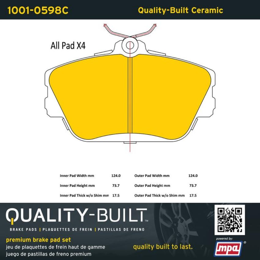 MPA 1001-0598C Quality-Built Premium Ceramic Brake Pads w/ Hardware