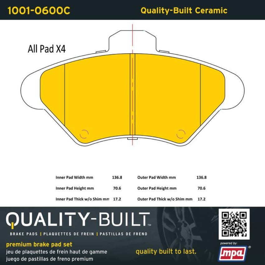MPA 1001-0600C Quality-Built Premium Ceramic Brake Pads w/ Hardware