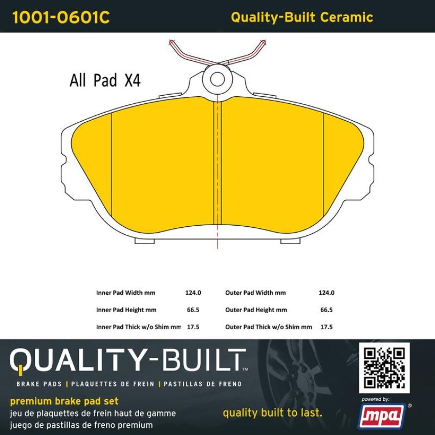 MPA 1001-0601C Quality-Built Premium Ceramic Brake Pads w/ Hardware
