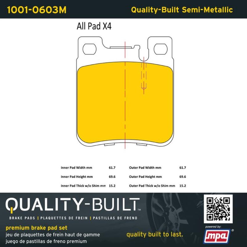 MPA 1001-0603M Quality-Built Premium Semi-Metallic Brake Pads