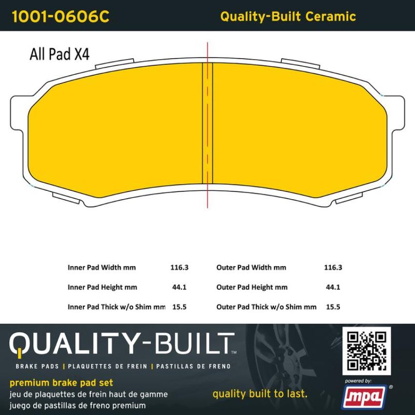 MPA 1001-0606C Quality-Built Premium Ceramic Brake Pads w/ Hardware