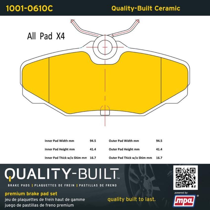 MPA 1001-0610C Quality-Built Premium Ceramic Brake Pads w/ Hardware