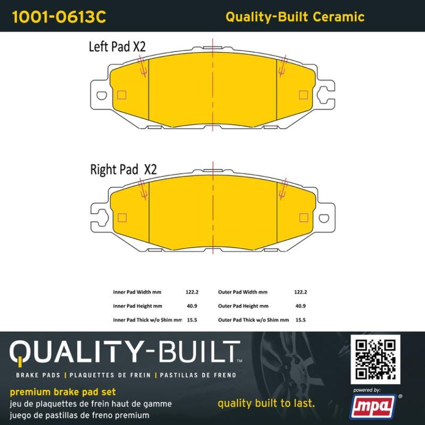 MPA 1001-0613C Quality-Built Premium Ceramic Brake Pads w/ Hardware