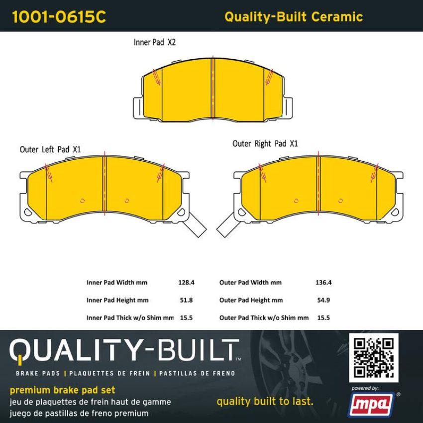 MPA 1001-0615C Quality-Built Premium Ceramic Brake Pads w/ Hardware