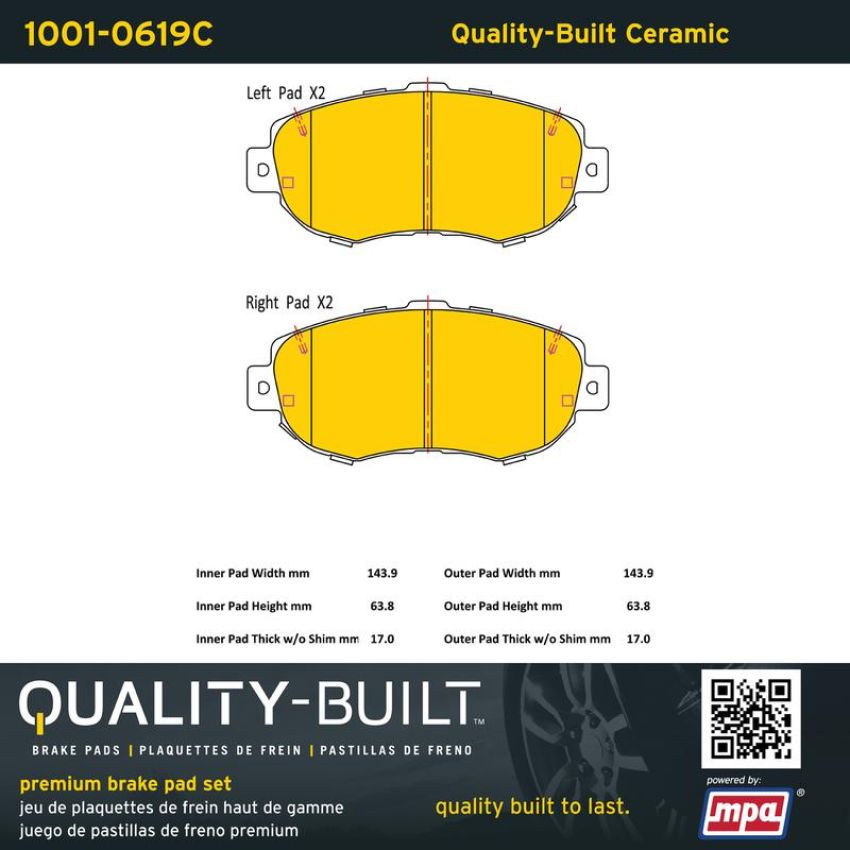 MPA 1001-0619C Quality-Built Premium Ceramic Brake Pads w/ Hardware