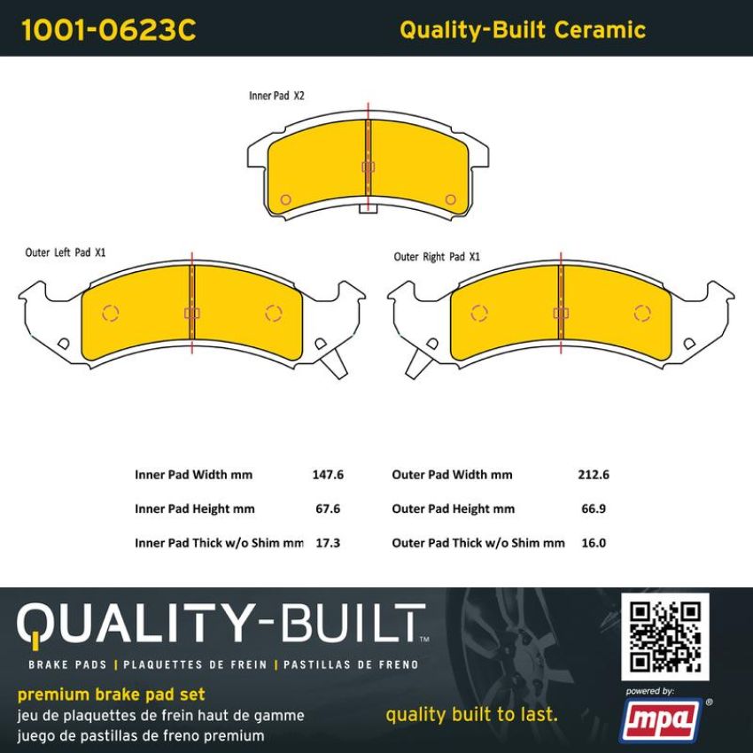 MPA 1001-0623C Quality-Built Premium Ceramic Brake Pads w/ Hardware