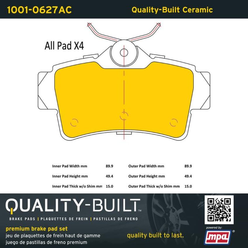 MPA 1001-0627AC Quality-Built Premium Ceramic Brake Pads w/ Hardware