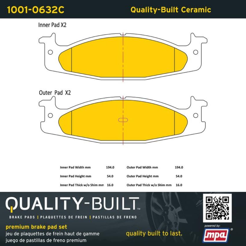 MPA 1001-0632C Quality-Built Premium Ceramic Brake Pads w/ Hardware