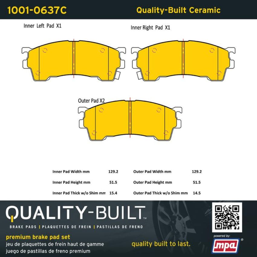 MPA 1001-0637C Quality-Built Premium Ceramic Brake Pads w/ Hardware