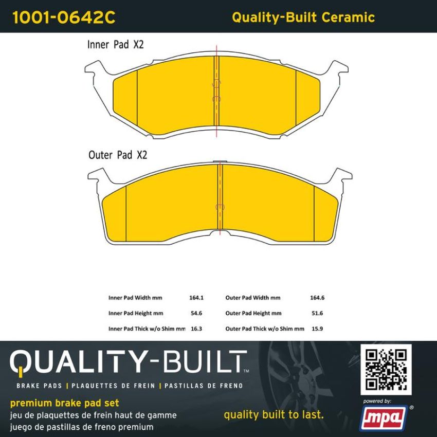 MPA 1001-0642C Quality-Built Premium Ceramic Brake Pads w/ Hardware