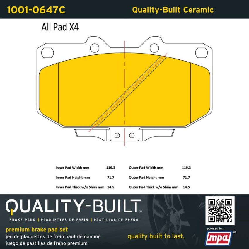 MPA 1001-0647C Quality-Built Premium Ceramic Brake Pads w/ Hardware