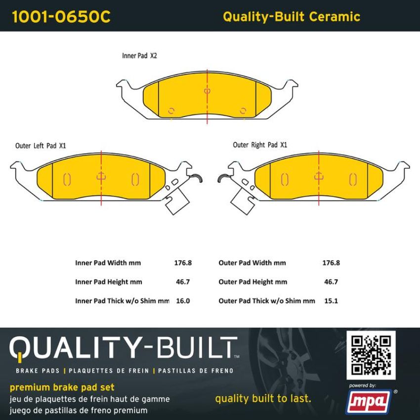 MPA 1001-0650C Quality-Built Premium Ceramic Brake Pads w/ Hardware