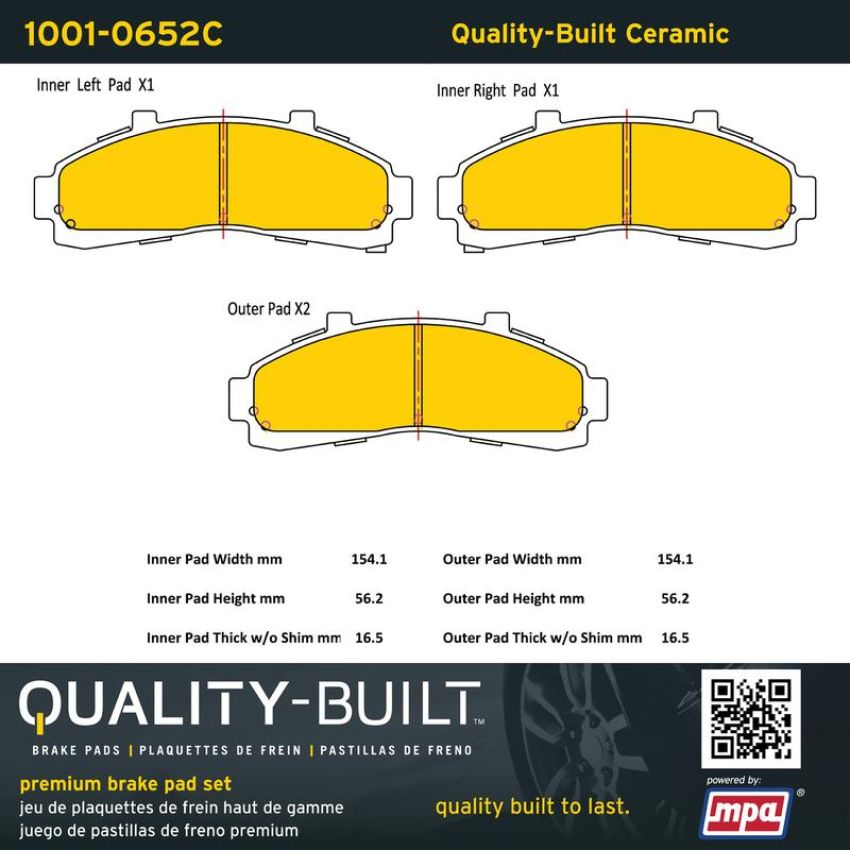 MPA 1001-0652C Quality-Built Premium Ceramic Brake Pads w/ Hardware