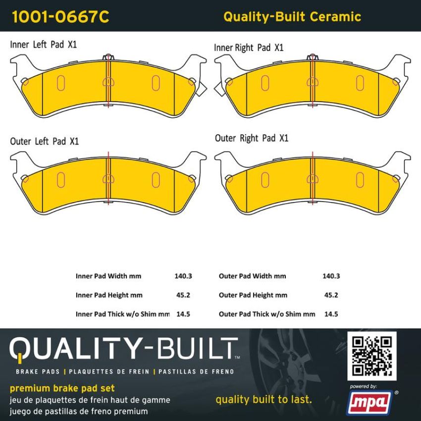 MPA 1001-0667C Quality-Built Premium Ceramic Brake Pads w/ Hardware
