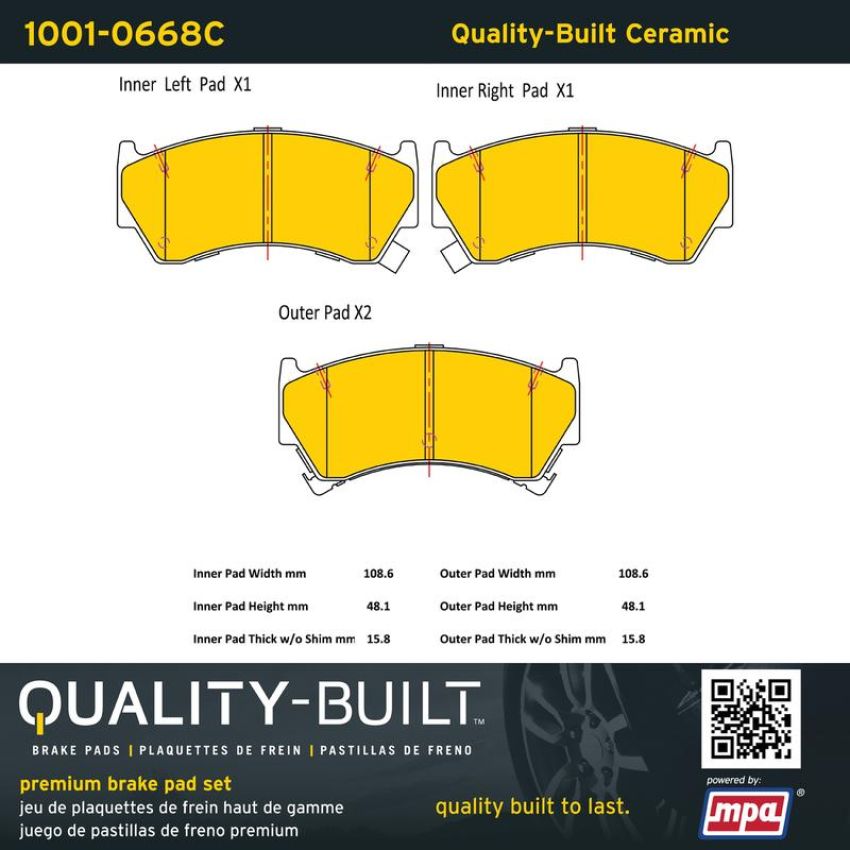 MPA 1001-0668C Quality-Built Premium Ceramic Brake Pads w/ Hardware