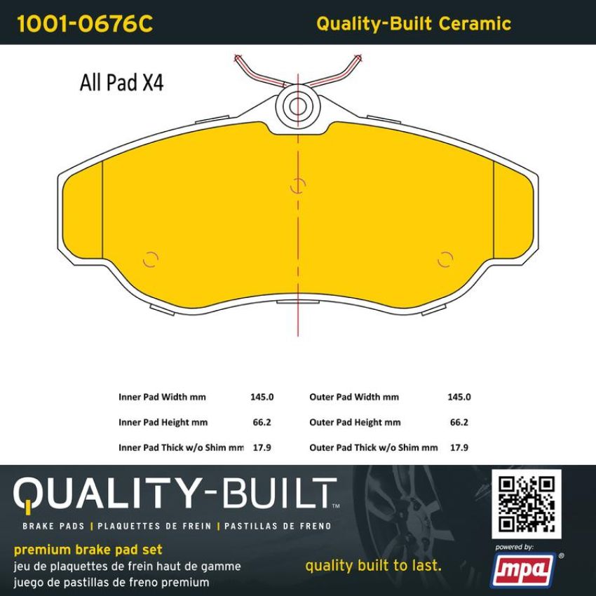 MPA 1001-0676C Quality-Built Premium Ceramic Brake Pads w/ Hardware