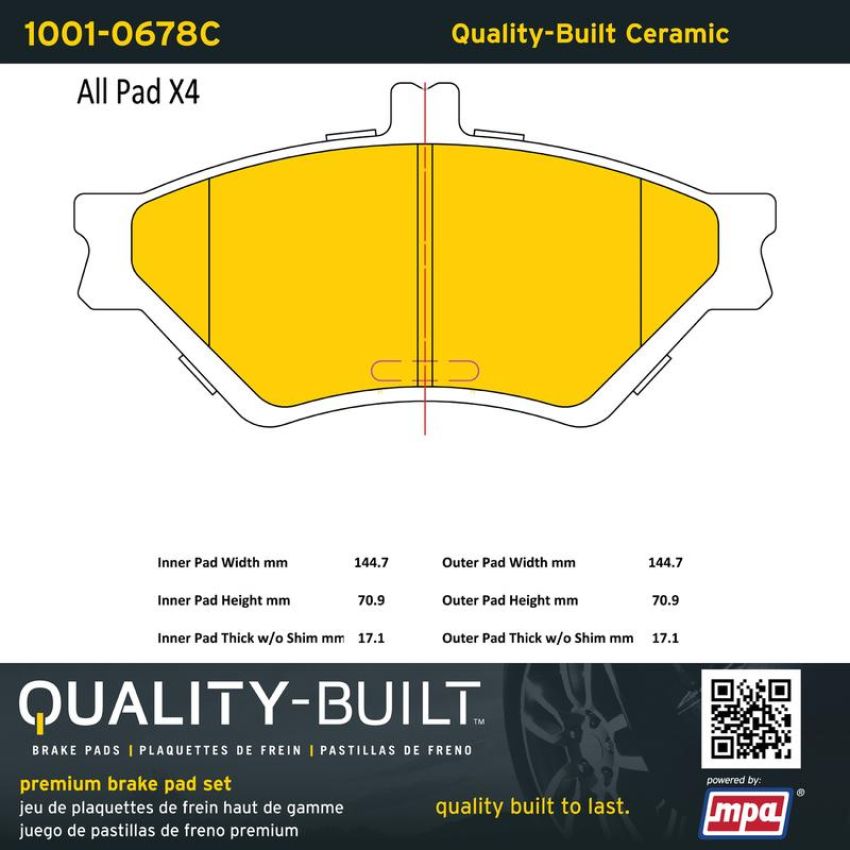 MPA 1001-0678C Quality-Built Premium Ceramic Brake Pads w/ Hardware