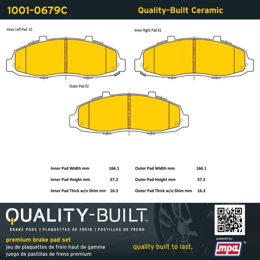 MPA 1001-0679C Quality-Built Premium Ceramic Brake Pads w/ Hardware