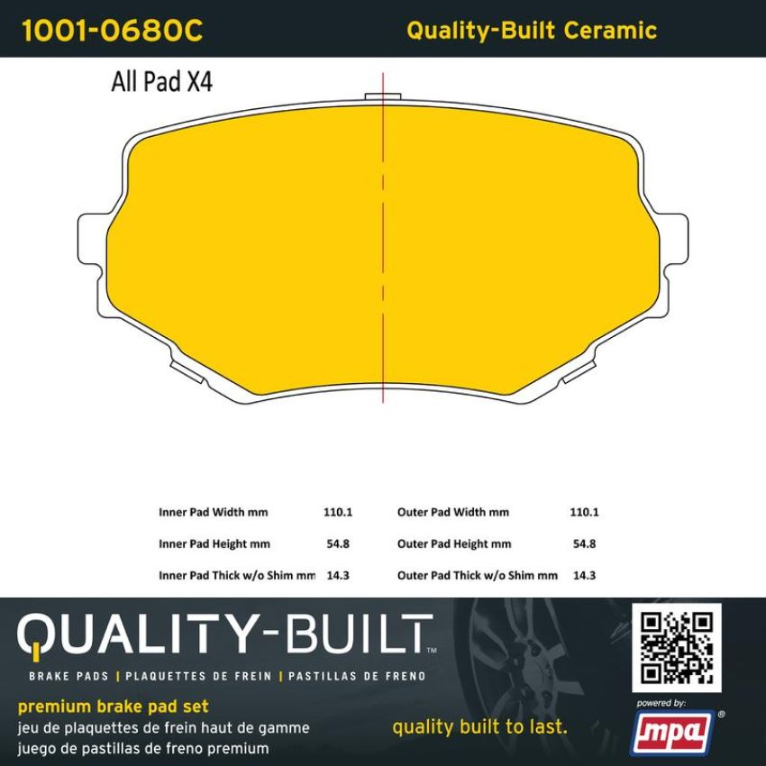 MPA 1001-0680C Quality-Built Premium Ceramic Brake Pads w/ Hardware