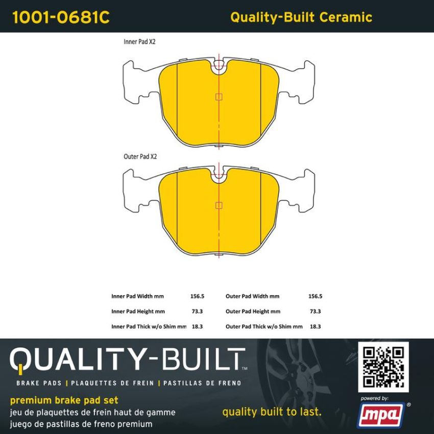 MPA 1001-0681C Quality-Built Premium Ceramic Brake Pads w/ Hardware