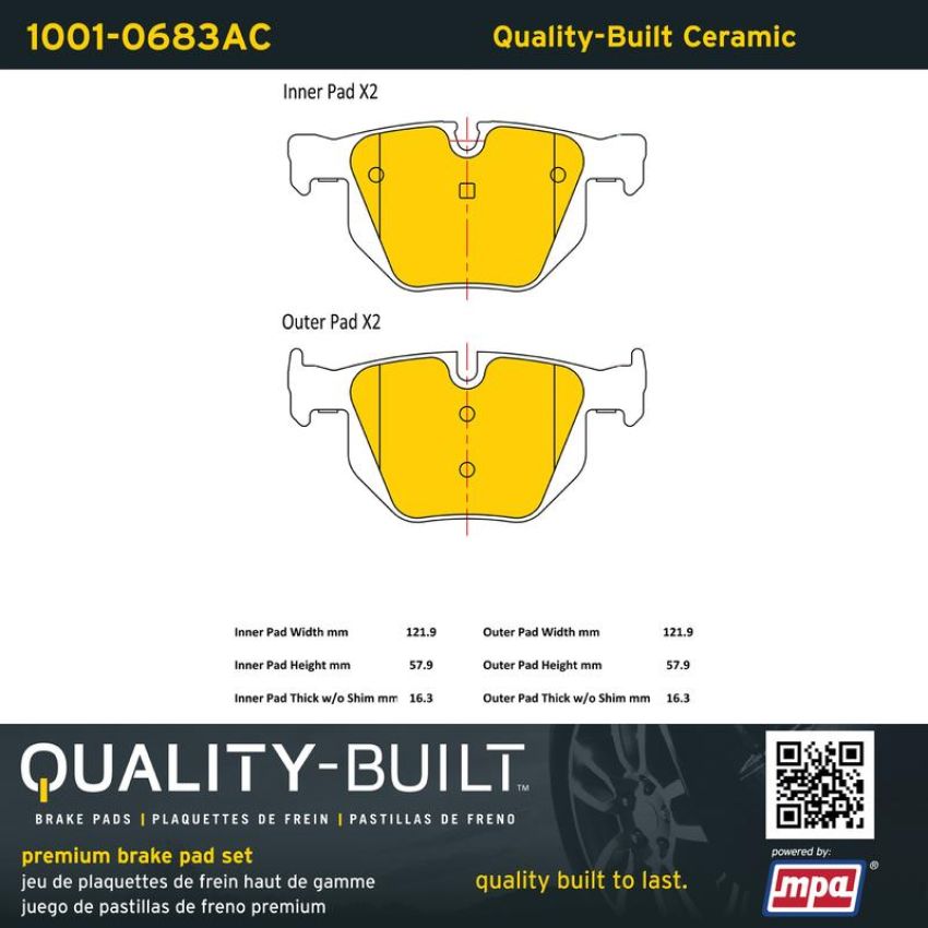 MPA 1001-0683AC Quality-Built Premium Ceramic Brake Pads w/ Hardware