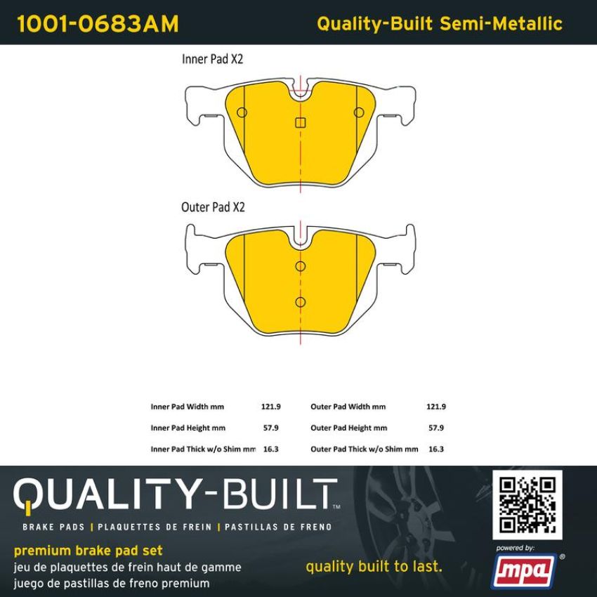 MPA 1001-0683AM Quality-Built Premium Semi-Metallic Brake Pads w/ Hardware