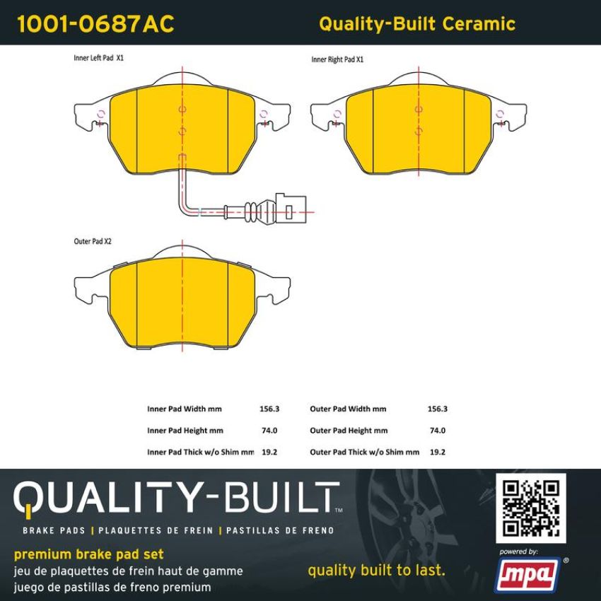 MPA 1001-0687AC Quality-Built Premium Ceramic Brake Pads w/ Hardware