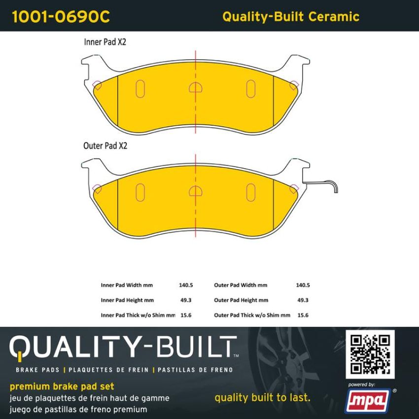 MPA 1001-0690C Quality-Built Premium Ceramic Brake Pads w/ Hardware