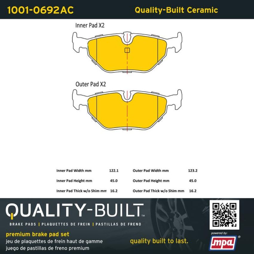 MPA 1001-0692AC Quality-Built Premium Ceramic Brake Pads w/ Hardware