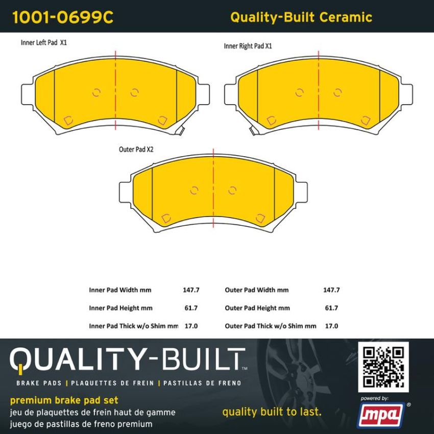 MPA 1001-0699C Quality-Built Premium Ceramic Brake Pads w/ Hardware