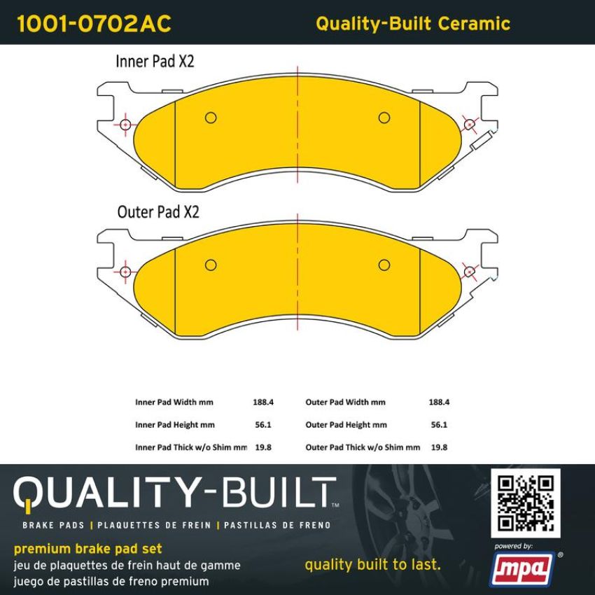 MPA 1001-0702AC Quality-Built Premium Ceramic Brake Pads w/ Hardware