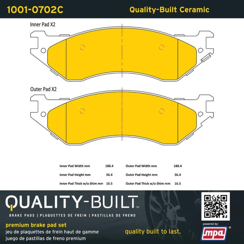 MPA 1001-0702C Quality-Built Premium Ceramic Brake Pads w/ Hardware