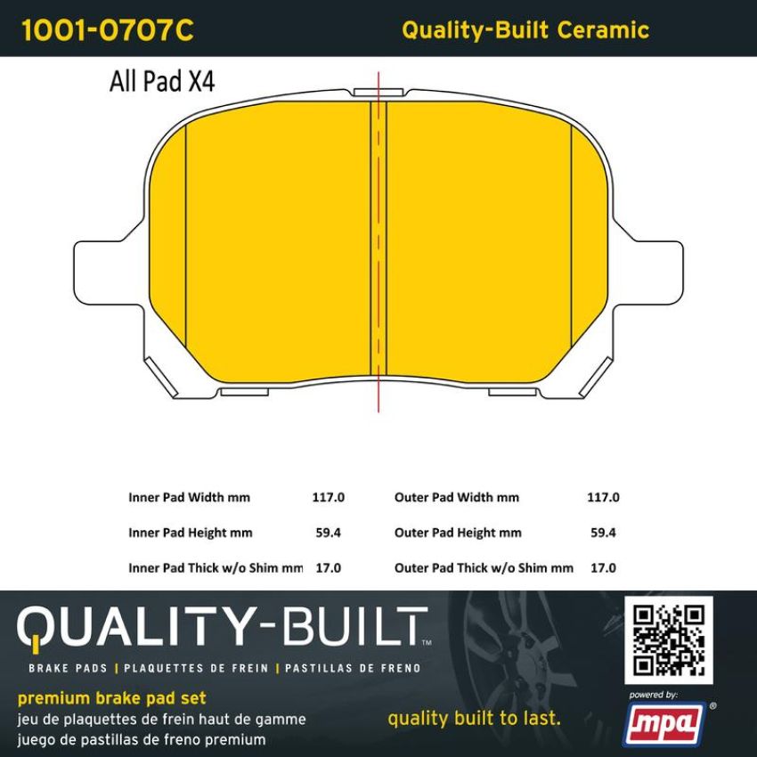 MPA 1001-0707C Quality-Built Premium Ceramic Brake Pads w/ Hardware