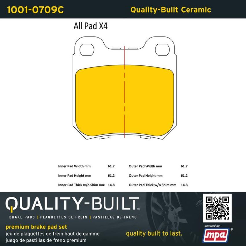MPA 1001-0709C Quality-Built Premium Ceramic Brake Pads w/ Hardware